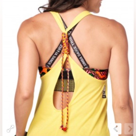 Zumba Wear Yellow Dance Tribe Tied Back Tank Top Size Small - Picture 5 of 10
